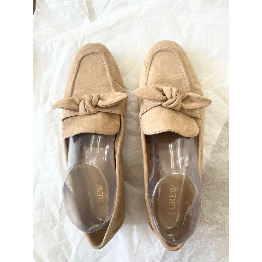 J.Crew Shoes Size 9.5 Faux Suede Loafers Flats Bow Slip On Comfort $128 Shoes